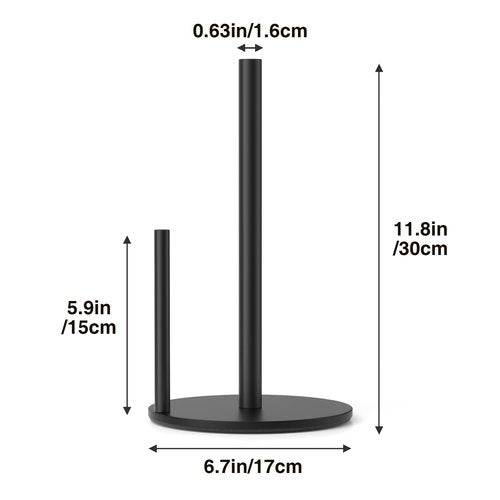 Paper Towel Holder Black, Premium Stainless Steel Kitchen Roll Dispenser, Countertop Roll Organizer with Weighted Base