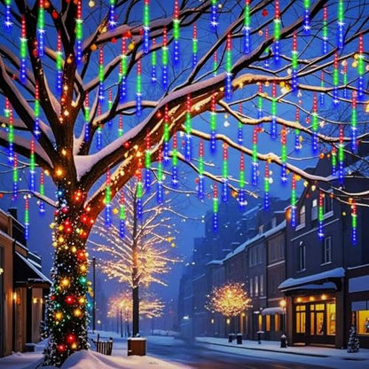 Meteor Shower String Lights 8 Tubes Multicolor 192 LEDs Cascading Rain Drop Christmas Xmas