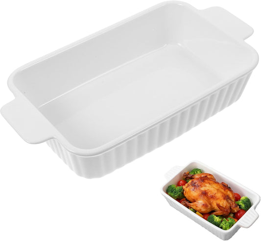 CALLARON 27 Oz Baking Dish - 9x5 Ceramic Casserole Dish with Handle for Lasagna & Cakes | White Bakeware