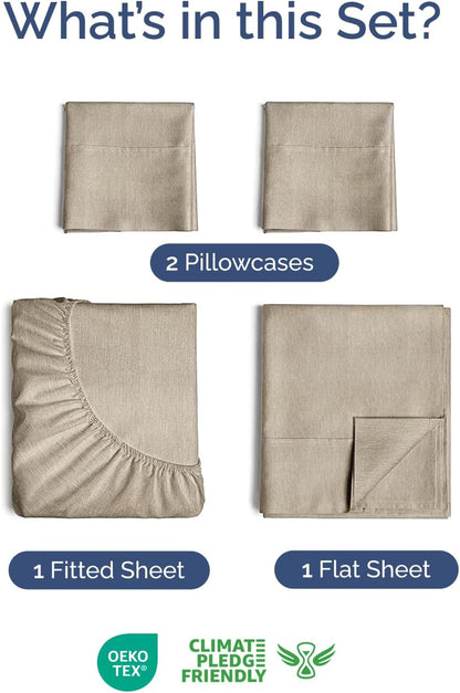 Skiennix Extra Deep Twin XL Sheet Set - 4-Piece Breathable Cooling Bedding - Soft, Wrinkle-Free, Heathered Beige