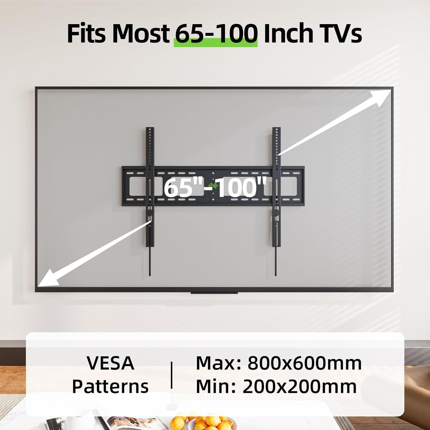 USX MOUNT Heavy Duty Fixed TV Wall Mount | Fits 65-100 Inch Flat TVs, Max Load 200 Lbs, Low Profile Design