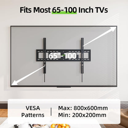 USX MOUNT Heavy Duty Fixed TV Wall Mount | Fits 65-100 Inch Flat TVs, Max Load 200 Lbs, Low Profile Design