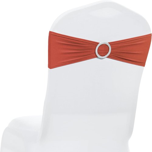 MDS Spandex Chair Sashes - Universal Elastic Stretch Bands with Buckle Slider Bow | 250 Pack in Terracotta