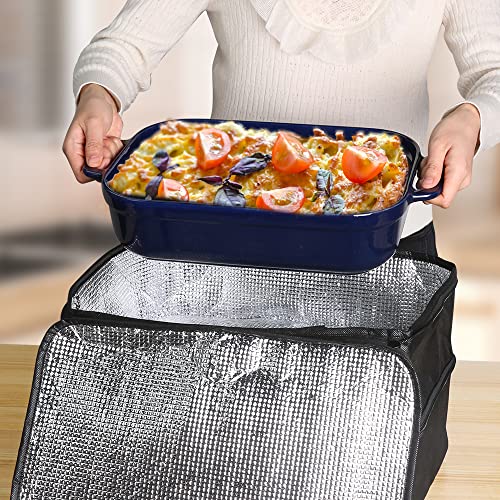 Bodaon Insulated Double Casserole Carrier Bag, Fits 9x13 and 11x15 Inch Baking Dish with Lid, Casserole Carriers for Hot or Cold Food for Transport (Black)