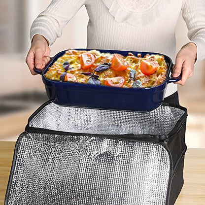 Bodaon Insulated Double Casserole Carrier Bag, Fits 9x13 and 11x15 Inch Baking Dish with Lid, Casserole Carriers for Hot or Cold Food for Transport (Black)