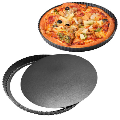 Meichu 12 inch Tart Pans with Removable Bottom Non stick Fluted Quiche Pans Cake Pans for Baking Pizza Fruit Mousse Christmas Dessert Round 1 Pcs