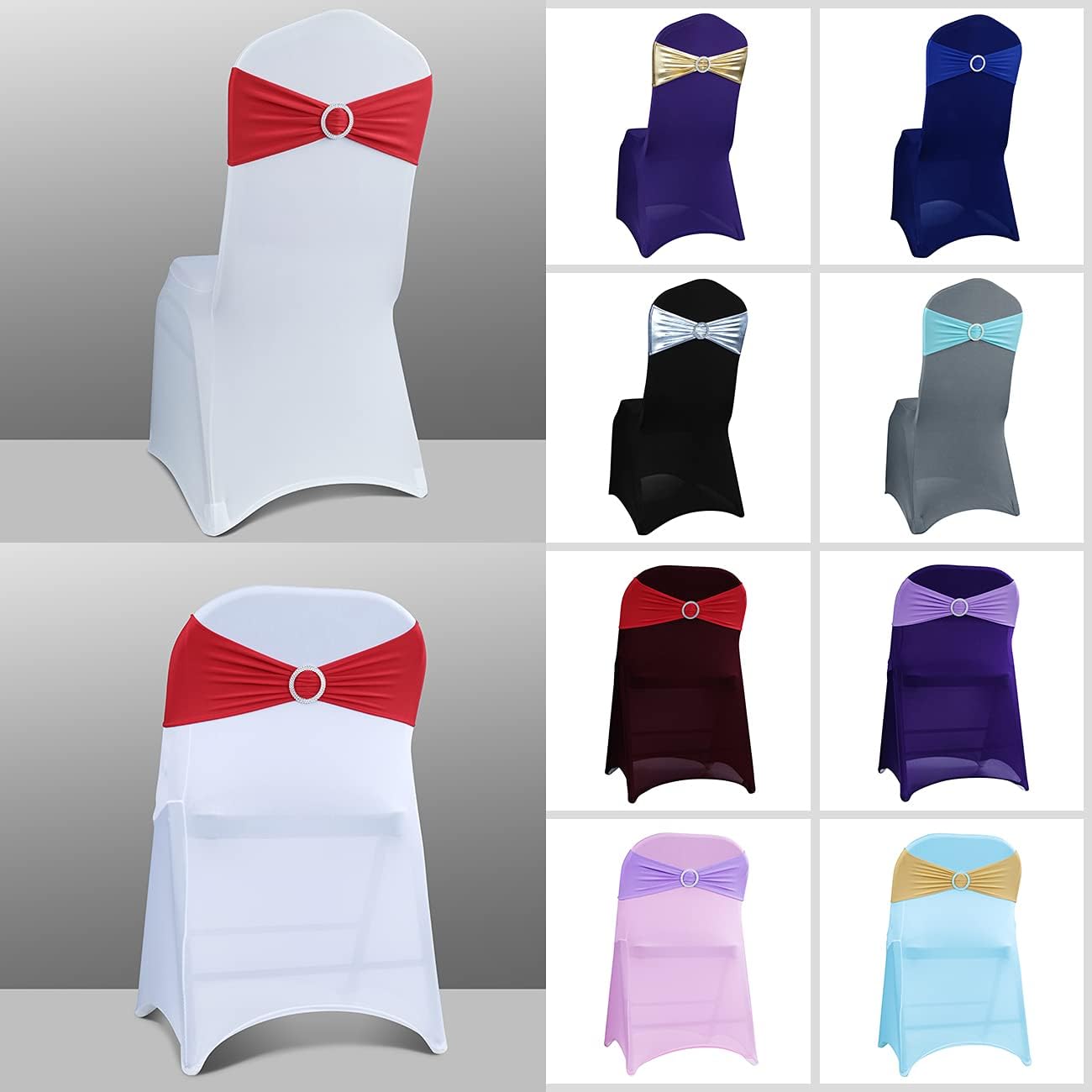 Babenest Spandex Chair Sashes - 100PCS Premium Stretch Covers with Buckle Slider for Weddings & Events | Red