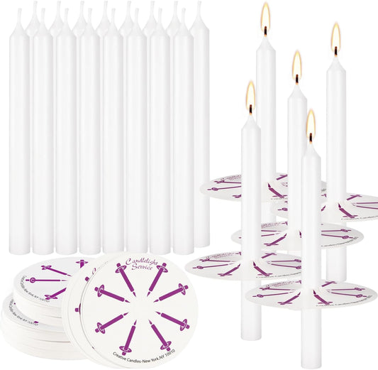 Skiennix 200 White Taper Candles - Smokeless & Unscented with Drip Protectors | 4.7'' H x 0.47'' D for Prayers & Memorials