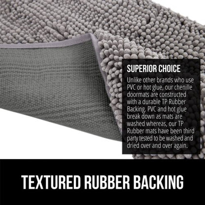 GORILLA GRIP SoakSTOPPER Dog Door Mat, Machine Washable Rug Absorbent Doormat Captures Moisture Mud Dirt, Quick Dry Soft Chenille Entryway Rugs Indoor Entrance Mats for Dog Paws, 24x17 Grey