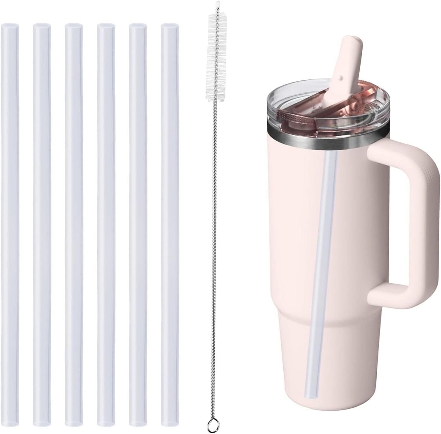 Stanley Replacement Straws - 6 Pack Reusable Drinking Straws with Cleaning Brush for 30oz Quencher Tumbler