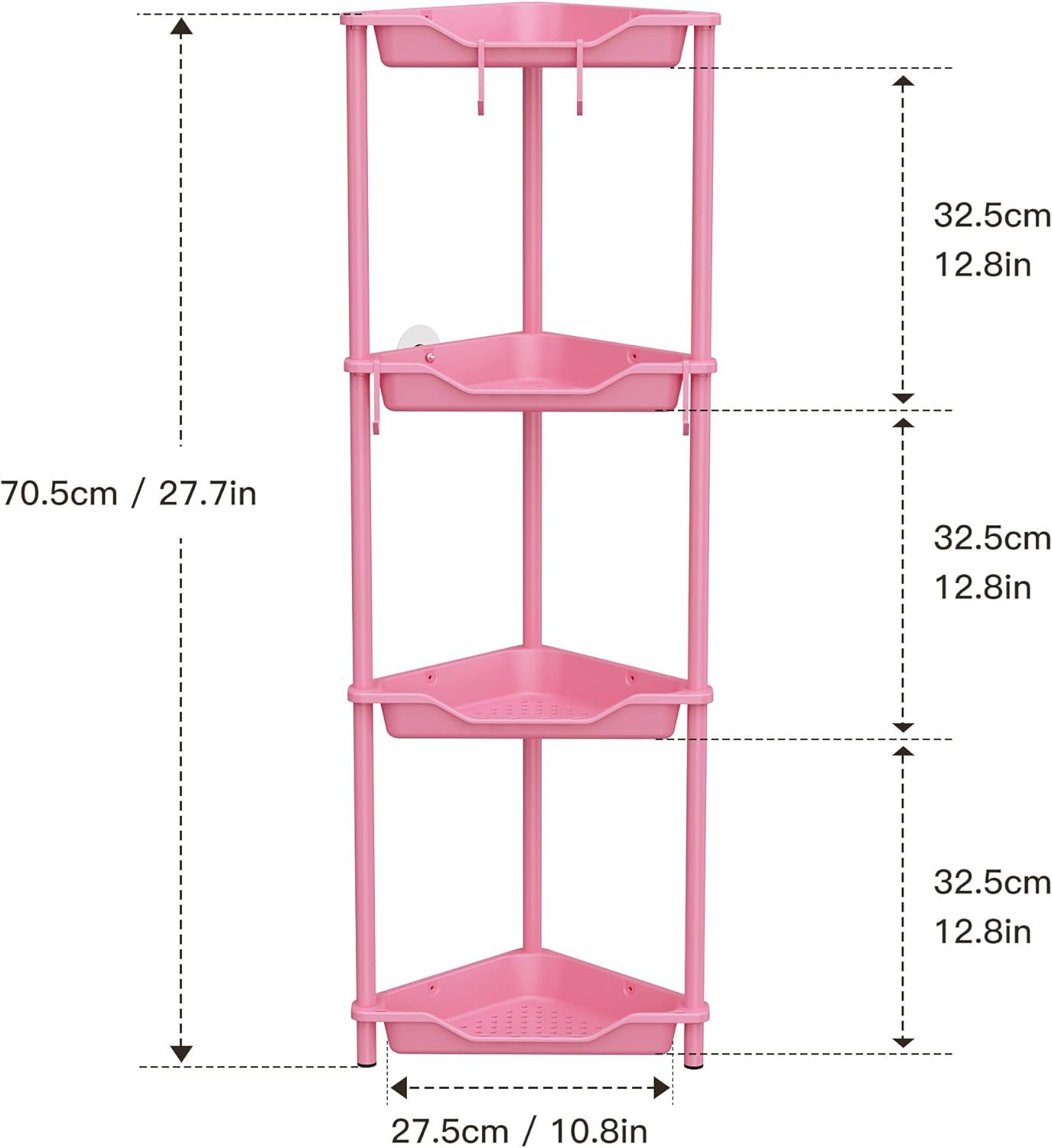Orimade 4-Tier Rustproof Corner Shower Caddy Organizer - Durable Plastic & Metal, Pink, 10.8 x 10.8 x 44.6 Inches