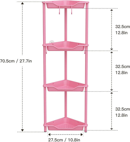 Orimade 4-Tier Rustproof Corner Shower Caddy Organizer - Durable Plastic & Metal, Pink, 10.8 x 10.8 x 44.6 Inches