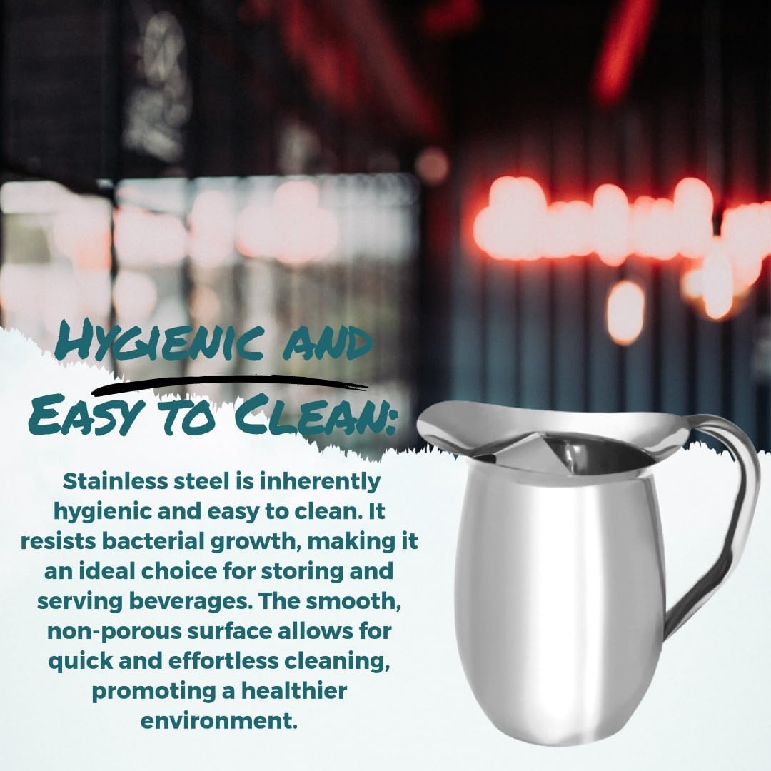 Set of 2-96oz, Smooth Silver Stainless Steel Water Pitcher With Ice Guard, stainless steel pitcher for restaurants.