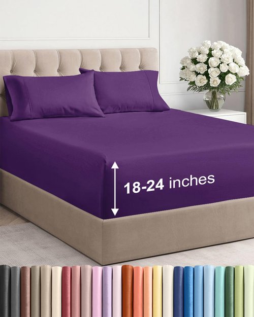 Extra Deep Twin Sheet Set - 4 Piece Breathable and Cooling Sheets - Hotel Luxury Bedding for Women, Men, Kids & Teens - Easy & Secure Fit - Soft, Wrinkle Free and Comfy - Extra Deep Pockets - Purple