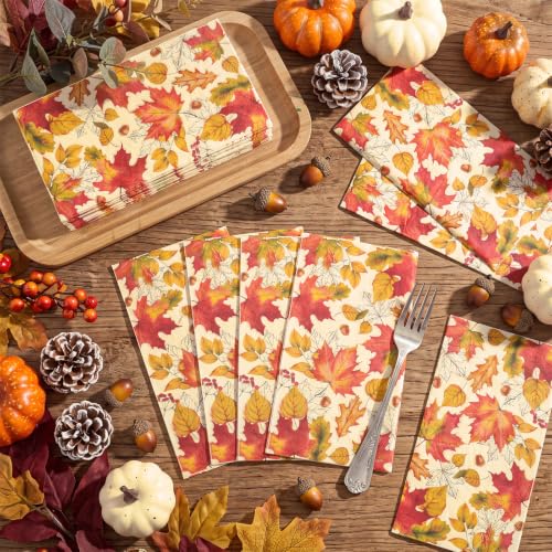 Fall Thanksgiving Maple Leaves Napkins - 60 Pack Autumn Decor Disposable Hand Towels