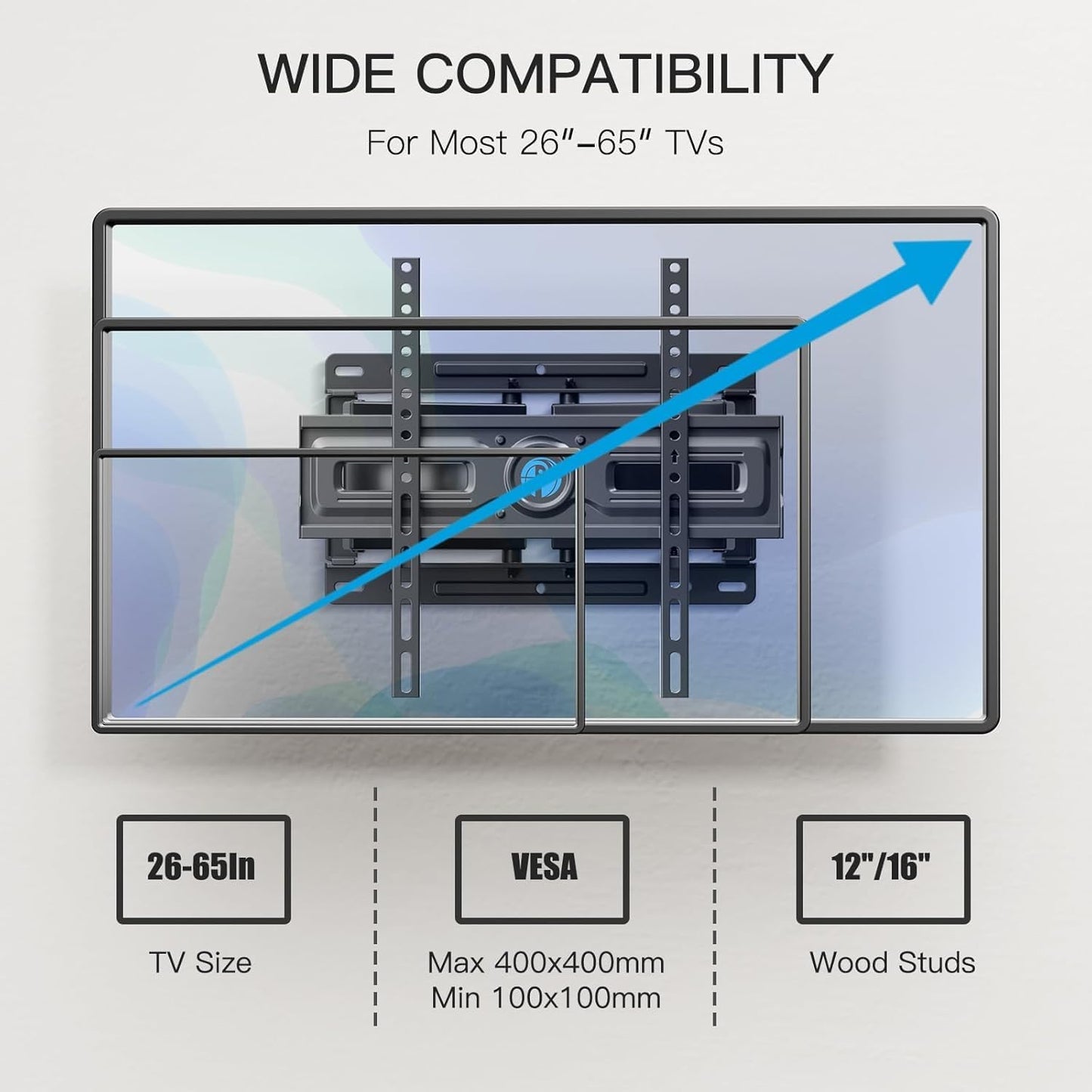 Pipishell Full Motion TV Wall Mount - Fits 26-65 Inch TVs Up to 99 lbs | Dual Arms, Swivel & Tilt