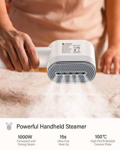 VASSON Steamer for Clothes, Handheld Clothes Steamer, 1000W Portable Fabric Steamer, 15-Second Ultra-Fast Heat Up, Ceramic Heating Steam, for Home Use and Travel