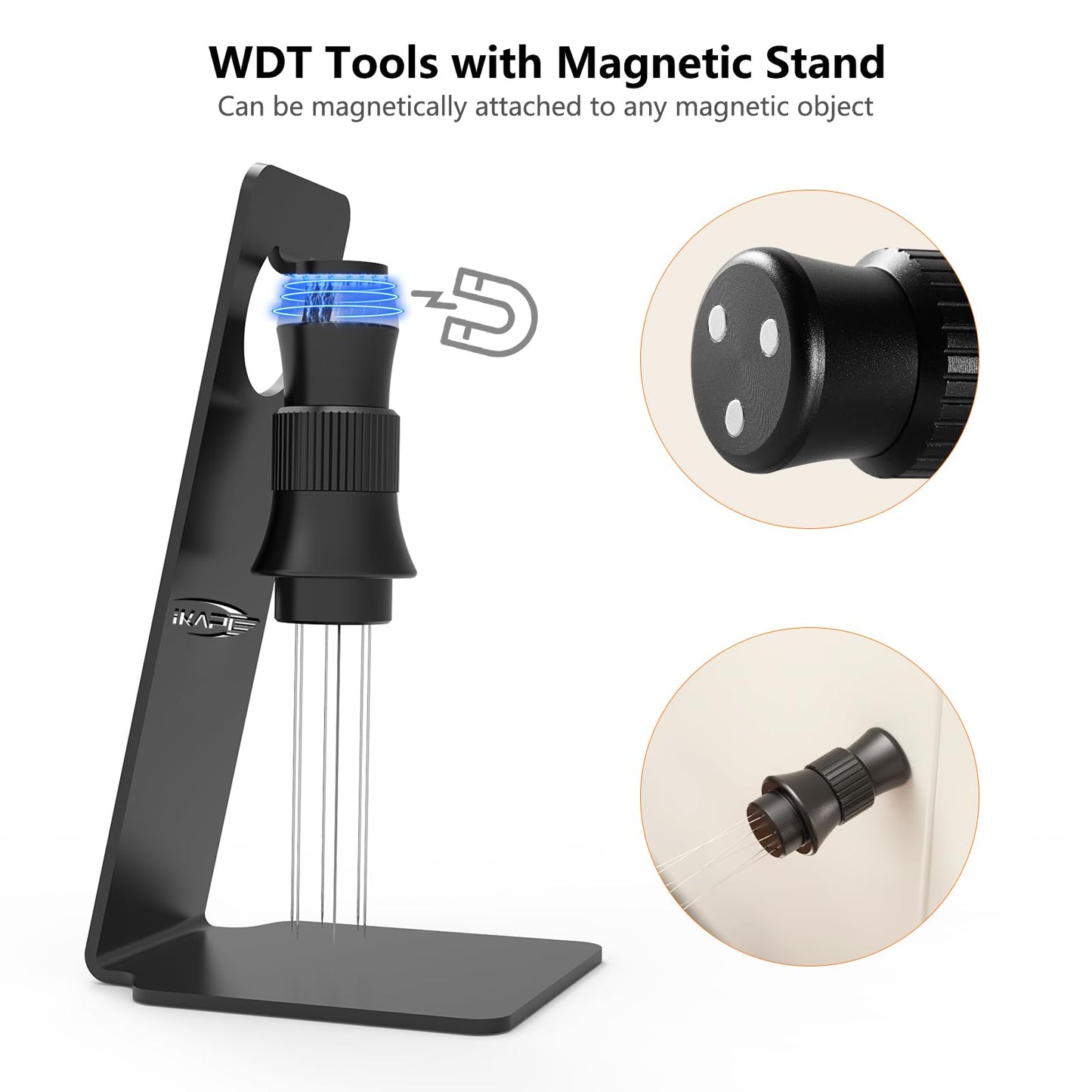 IKAPE Spaceship Espresso WDT Tools, Adjustable Espresso Stirrer for Barista, Needles Espresso Distributor Tool with Magnetic Stand, Coffee WDT Tool Comes with 12 Extra 0.4MM & 0.25MM Needles(Black)