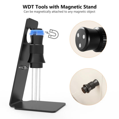 IKAPE Spaceship Espresso WDT Tools, Adjustable Espresso Stirrer for Barista, Needles Espresso Distributor Tool with Magnetic Stand, Coffee WDT Tool Comes with 12 Extra 0.4MM & 0.25MM Needles(Black)