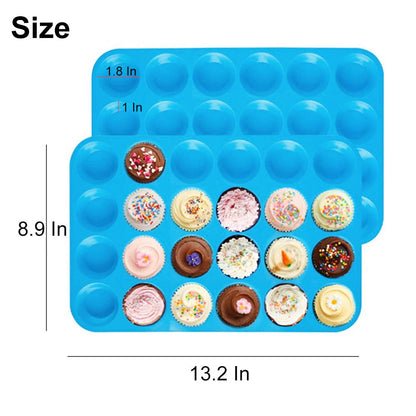 Qtopun Silicone Mini Muffin Pan, 4 Pack 24 Cups Silicone Mold Cups Baking Pan, Silicone Muffin Tins Baking Moulds-Blue