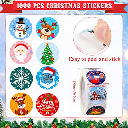 Christmas Stickers Roll 1 Inch - Holiday Seals for Envelopes, Gifts & Crafts