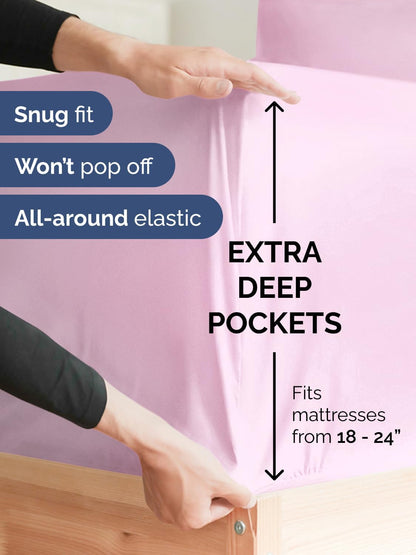 Skiennix Extra Deep Cal King Sheet Set - 6 Piece Breathable Cooling Bedding - Soft Wrinkle-Free Light Pink