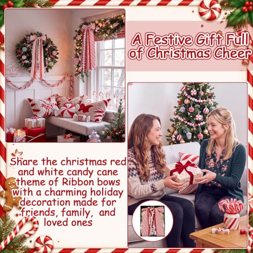 2 Pcs Candy Cane Christmas Wreath Bow with Clip - Red & White Variation