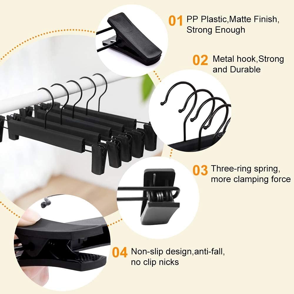Skiennix Skirt Hangers - 360° Swivel Clips for Space-Saving Pants & Skirts | 10-Pack, Black
