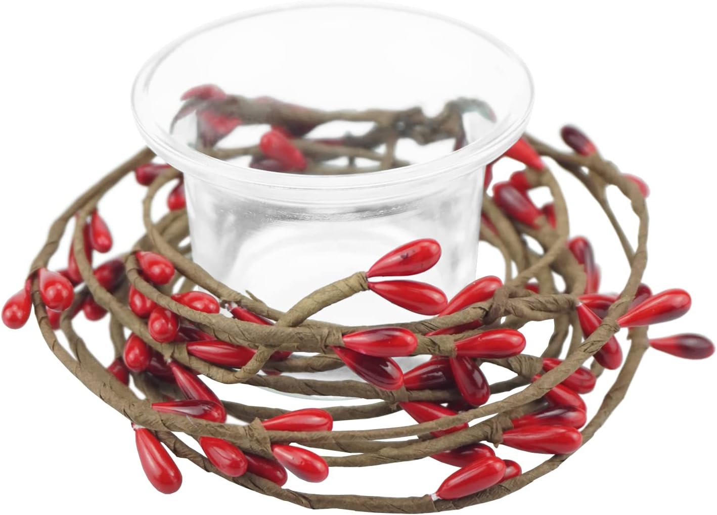 Saktopdeco Red Pip Berry Garland - Artificial Holiday Wreath with Holly Berries & Candle Rings