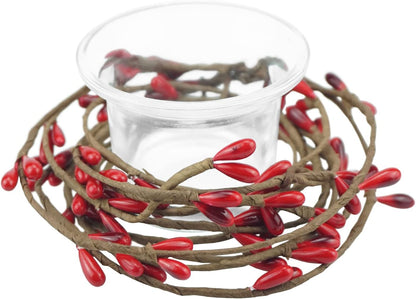 Saktopdeco Red Pip Berry Garland - Artificial Holiday Wreath with Holly Berries & Candle Rings