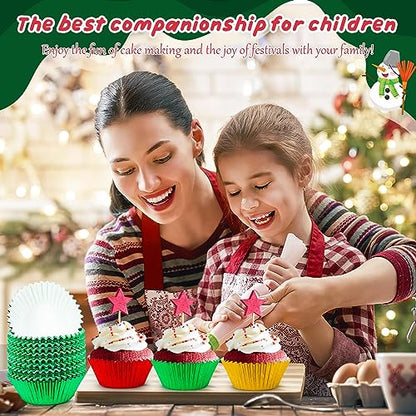 Christmas Foil Cupcake Liners Set - Red Green Gold Metallic 450pcs