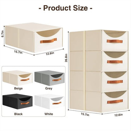 Homsorout Stackable Storage Drawers - Large Collapsible Bins with Drawers | 4-Pack Fabric Organizers in Light Beige