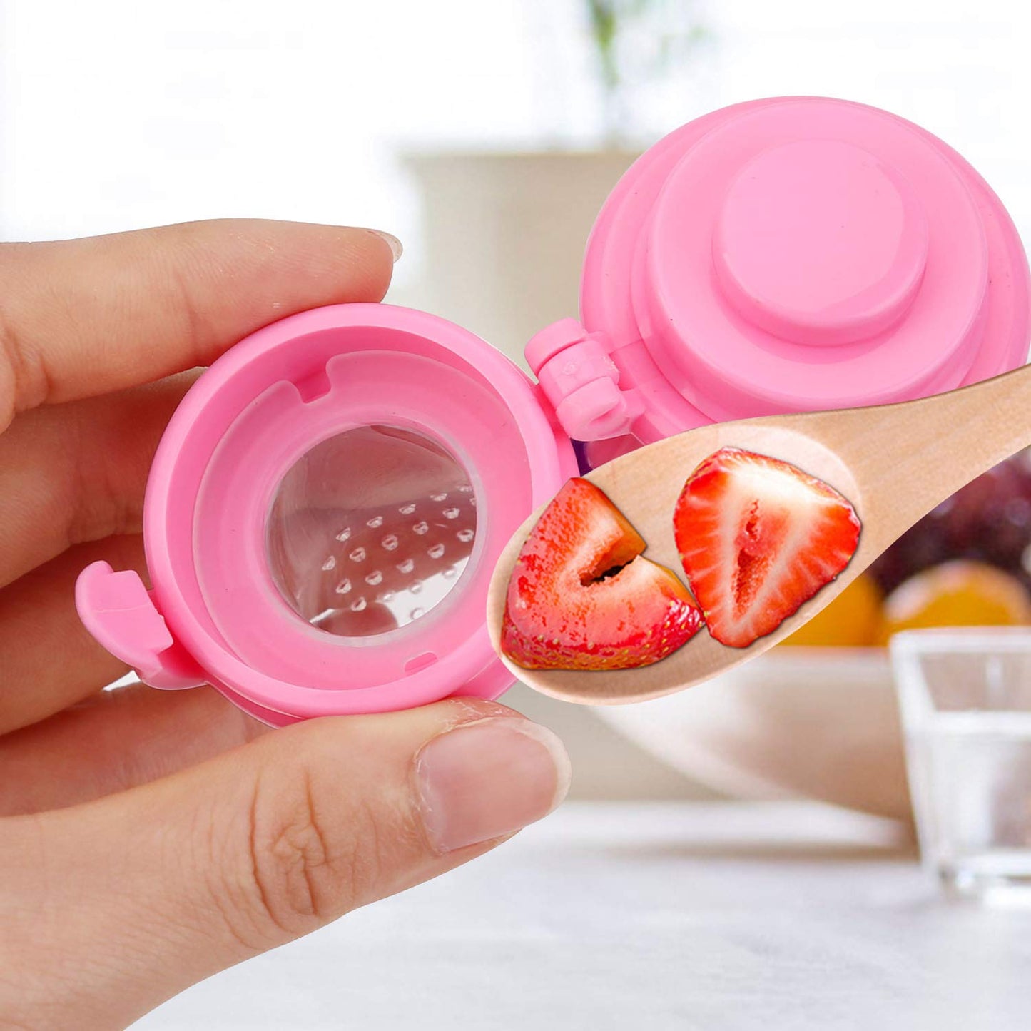 Mluchee Baby Food Feeder - 3 Pack Silicone Fruit Pacifiers for Teething - Reusable Pouches in Pink