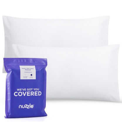 Nuzzle Pillow Cases King Size, 100% Cotton Pillowcases with Envelope Closure, White Pillow Covers 20 x 36 inches, Pillow Protector with 300 Thread Count Soft and Breathable