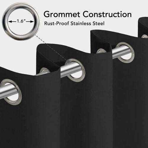 Easy-Going 100% Waterproof Outdoor Curtains Windproof Weatherproof Porch Curtains, Premium Thick Outdoor Privacy Grommet Top Panels for Patio, Gazebo and Pergola, 2 Panels, 54x84 inch, Black