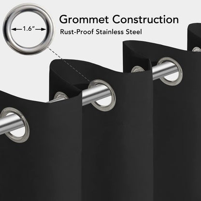 Easy-Going 100% Waterproof Outdoor Curtains Windproof Weatherproof Porch Curtains, Premium Thick Outdoor Privacy Grommet Top Panels for Patio, Gazebo and Pergola, 2 Panels, 54x84 inch, Black