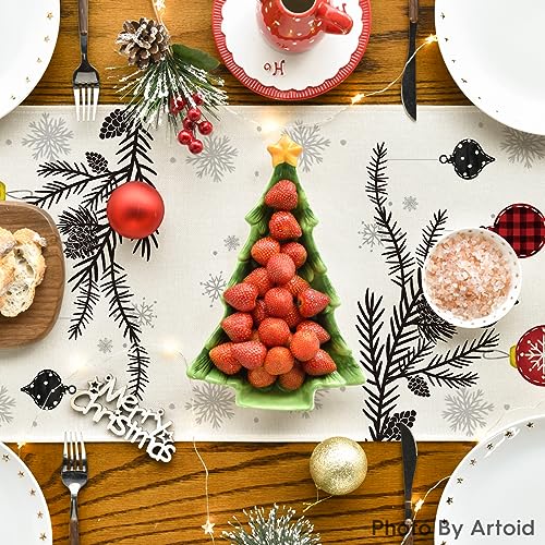 Merry Xmas Pine Tree Table Runner 13x108 Inch Holiday Party Decor - Red