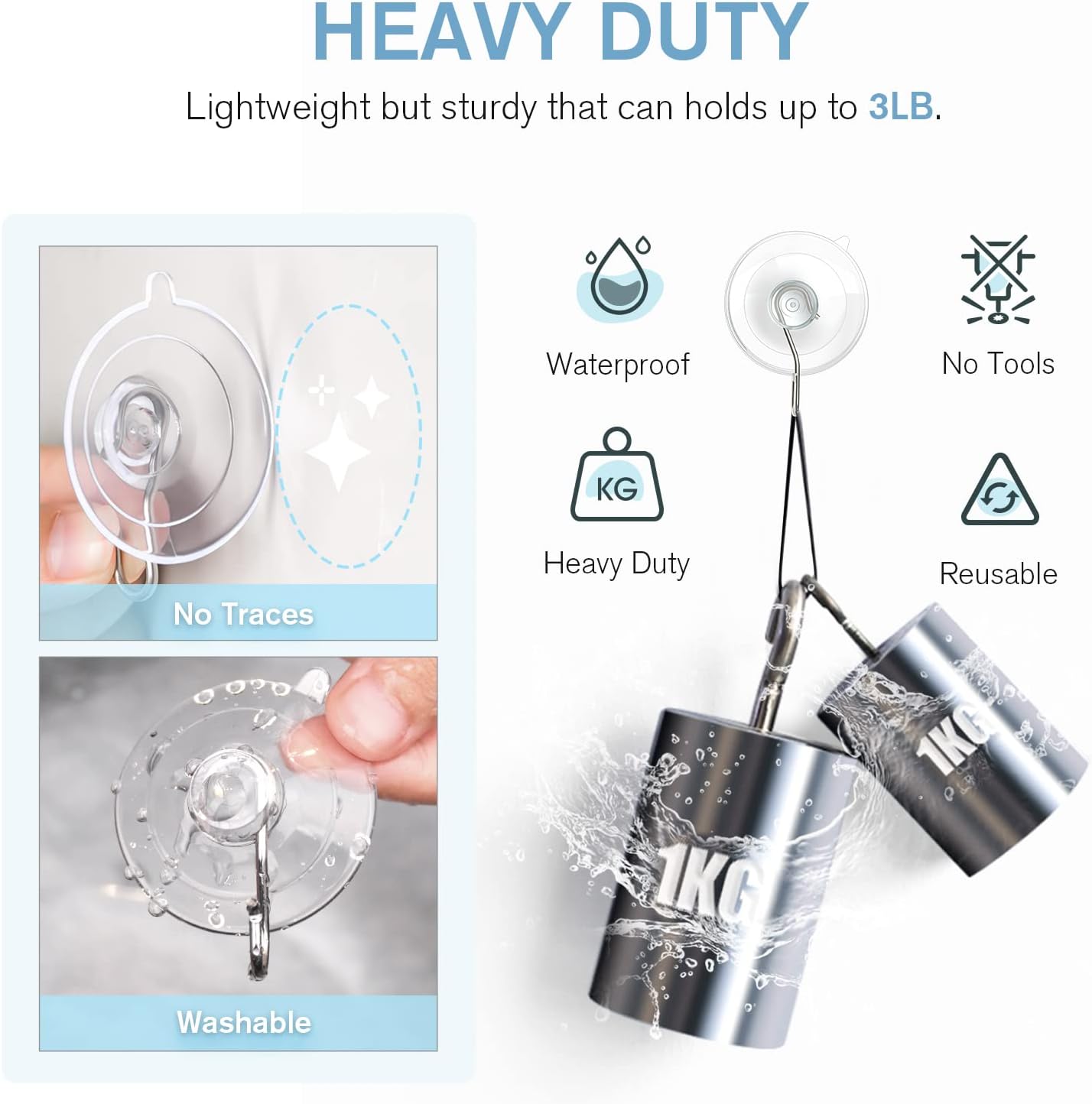 VIS'V Large Suction Cup Hooks - 2 Pcs with 12 Pcs Small Metal Hooks | Strong Hold & Versatile Use