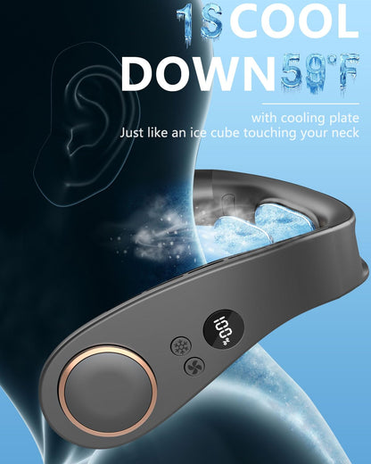 Neck Fans with Cooling Plate, Personal AC that Blows Cold Air, Portable Bladeless with LED Display, USB Rechargeable with Long-Lasting Battery, Best Neck Cooler for Kids Men Women Outdoor Travel