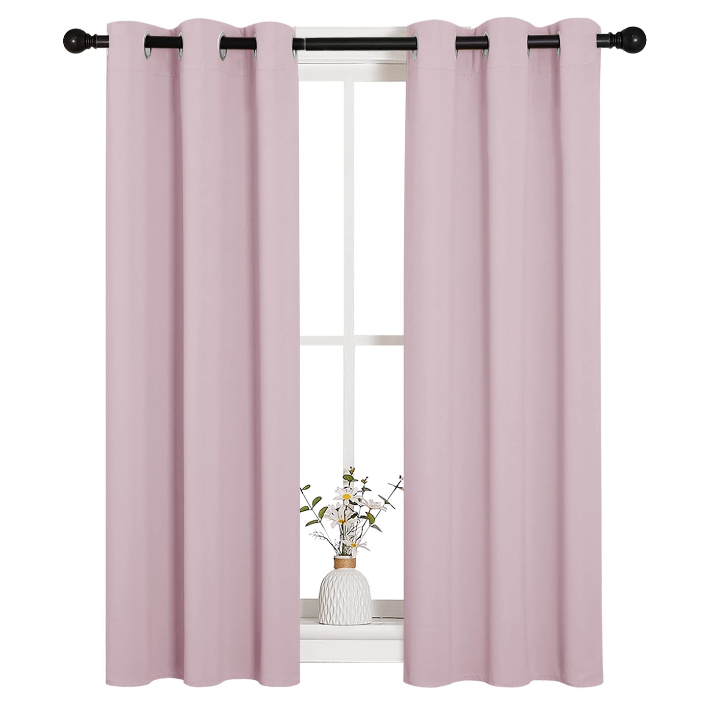 NICETOWN Blackout Curtain Panels for Girls Room, Nursery Essential Thermal Insulated Solid Grommet Top Blackout Drapes (Baby Pink=Lavender Pink, 1 Pair, 29 x 45 Inch)