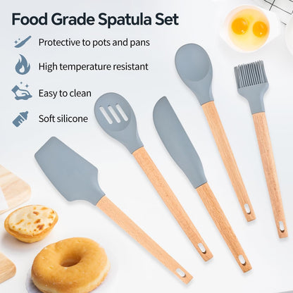 Skiennix Silicone Spatula Set - 5 Pcs Food Grade Rubber, Heat Resistant Up to 600°F, Ergonomic Grip