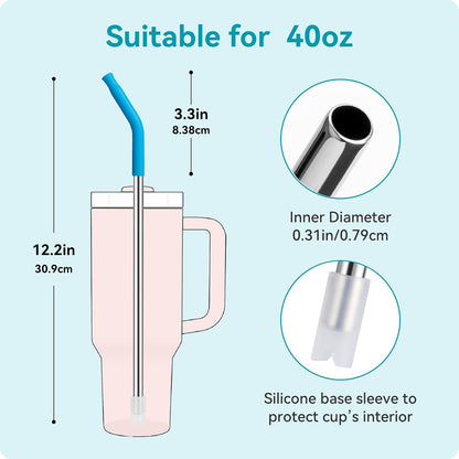 Skiennix 40 oz Metal Straws - 6 Pcs Stainless Steel Reusable Straws with Colorful Silicone Tips | BPA-Free