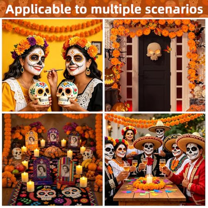 Dia De Los Muertos Decorations Set with Marigold Garland Candles & Frames