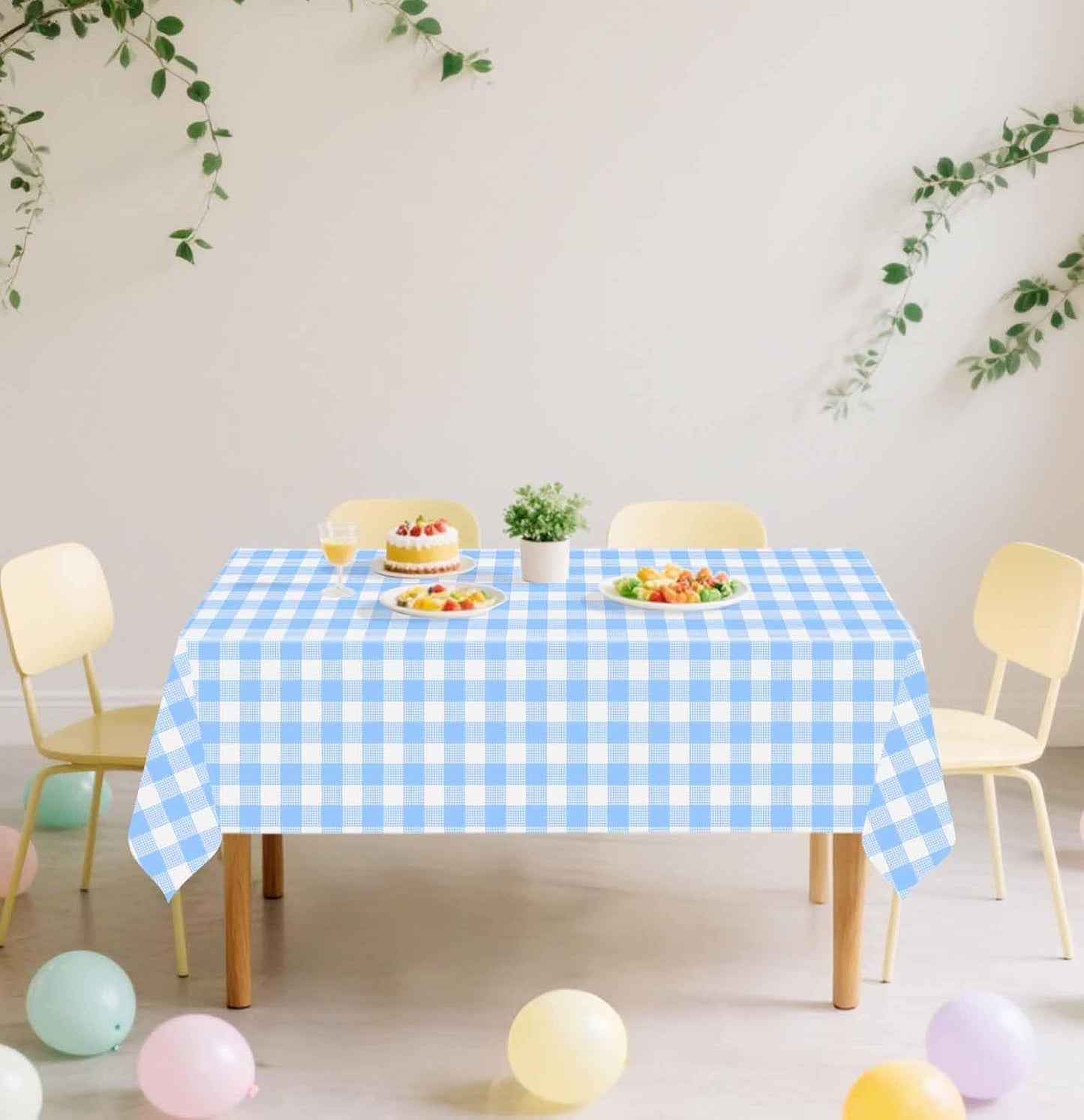 SietDESEO Light Blue Gingham Tablecloth - Disposable 54 x 108 Inch Checkered Design for Parties & Events