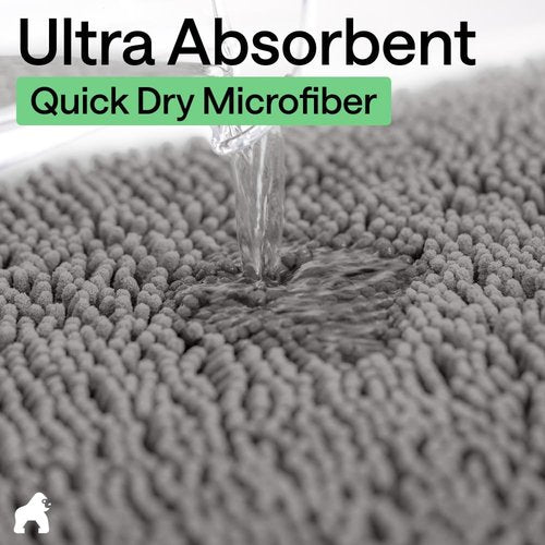GORILLA GRIP Bath Rug Mat - Soft Absorbent Chenille | Quick Dry Microfiber, 36x24, Grey