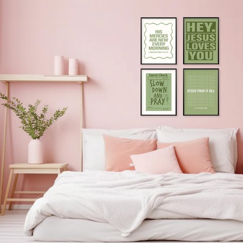 Locomiss Wall Art Decor | Sage Green Christian Posters Set of 4 for College Dorms & Bedrooms (12x16 Unframed)