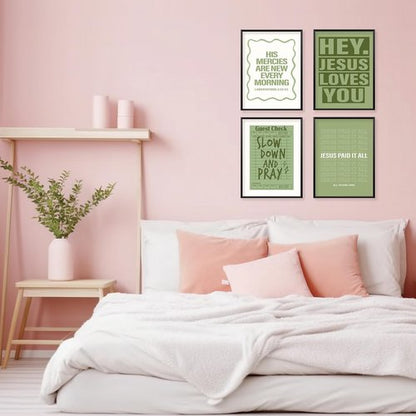Locomiss Wall Art Decor | Sage Green Christian Posters Set of 4 for College Dorms & Bedrooms (12x16 Unframed)