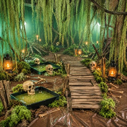 Halloween Swamp Decoration Set with Creepy Cloth Succulents and Moss