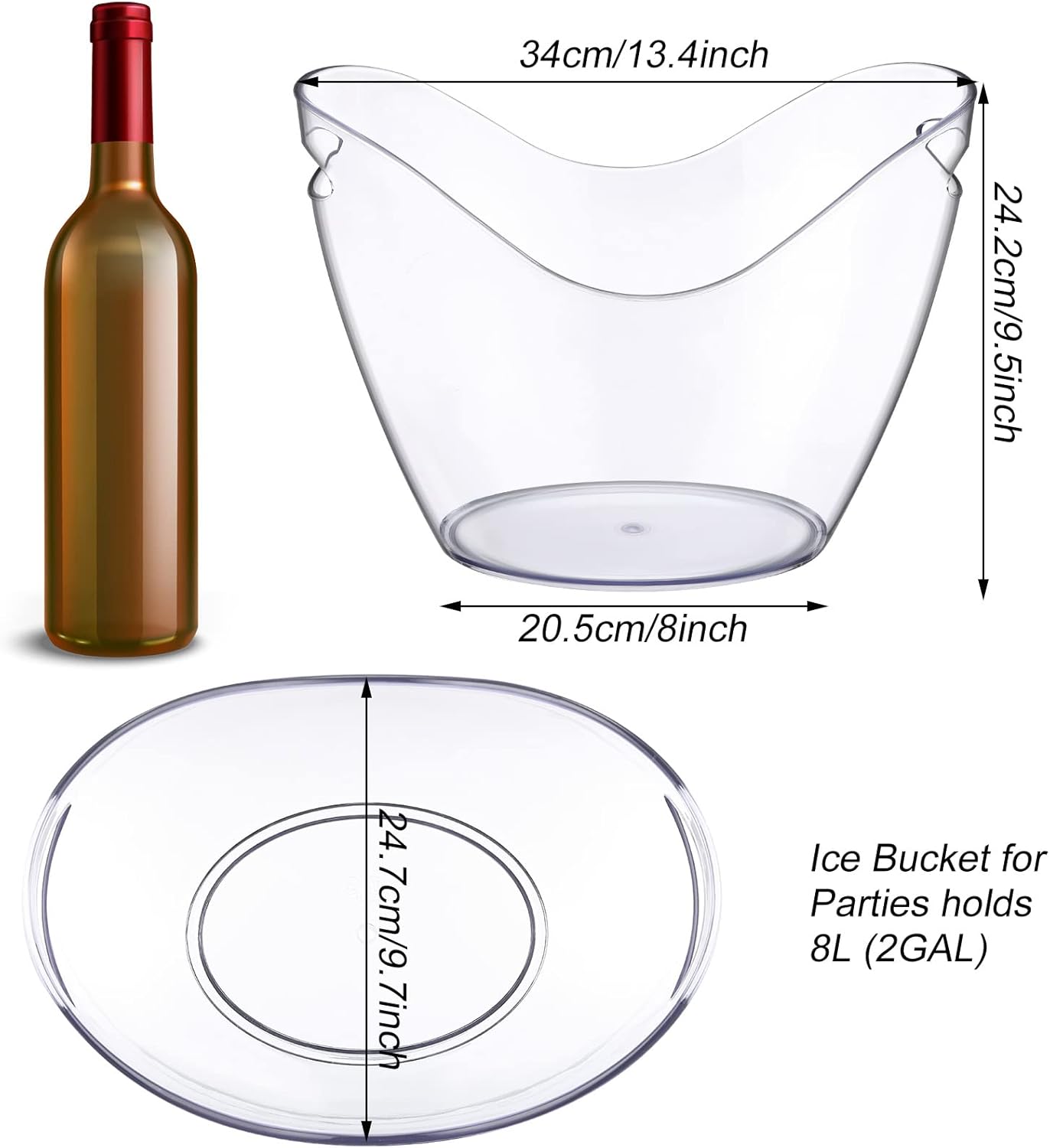 Sunnyray 4 Pack Ice Buckets Large Beer Bucket Clear Acrylic Drink Cooler Plastic Ice Beverage Tub Champagne Bottles Bucket Chiller Bin Drink Buckets for Party Barbecue Picnic Home Bar (8L)