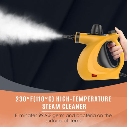 Pressurized Handheld Multi-Surface Natural Steam Cleaner with 12 pcs Accessories, Multi-Purpose Steamer for Home Use, Steamer for Cleaning Floor, Upholstery, Grout and Car (Grey) (Orange)